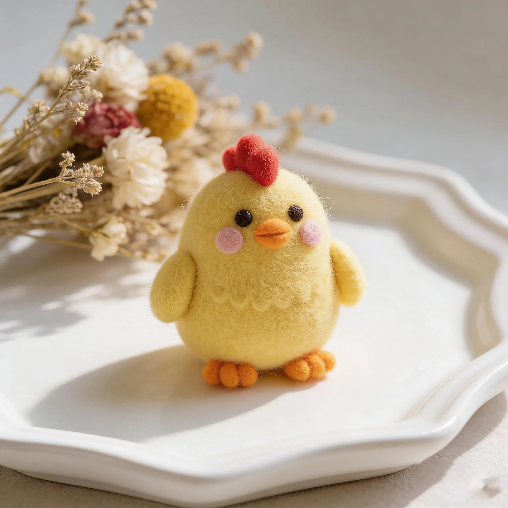 Handmade Wool Felt Chick Doll - Unique Needle-Felted Animal Sculpture